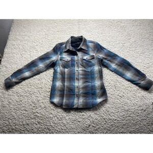 Pendleton High Grade Western Wear Pure Wool Men's Pearl Snap Flannel Blue Medium